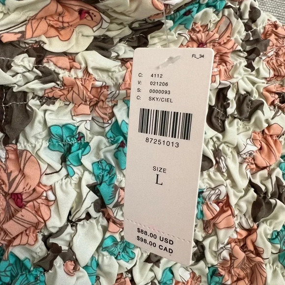 NWT new Anthropologie Dolan printed pebble smocked floral turtleneck large peach - Picture 5 of 16